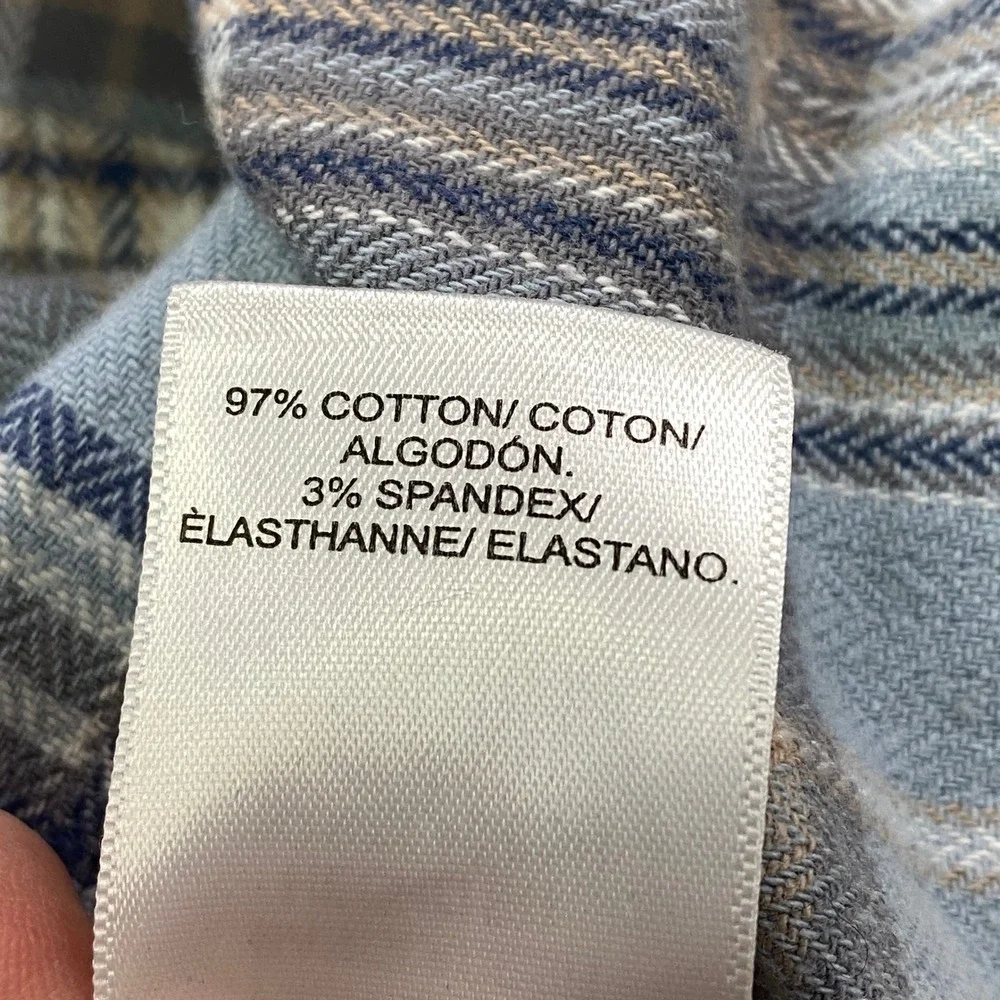 Lucky Brand Western Shirt Mens XL Plaid Saturday Stretch Pearl Snap Blue Grey - Picture 4 of 9